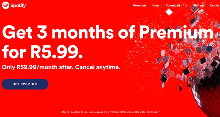 В Южной Африке Spotify Premium доступен за 42 цента в месяц