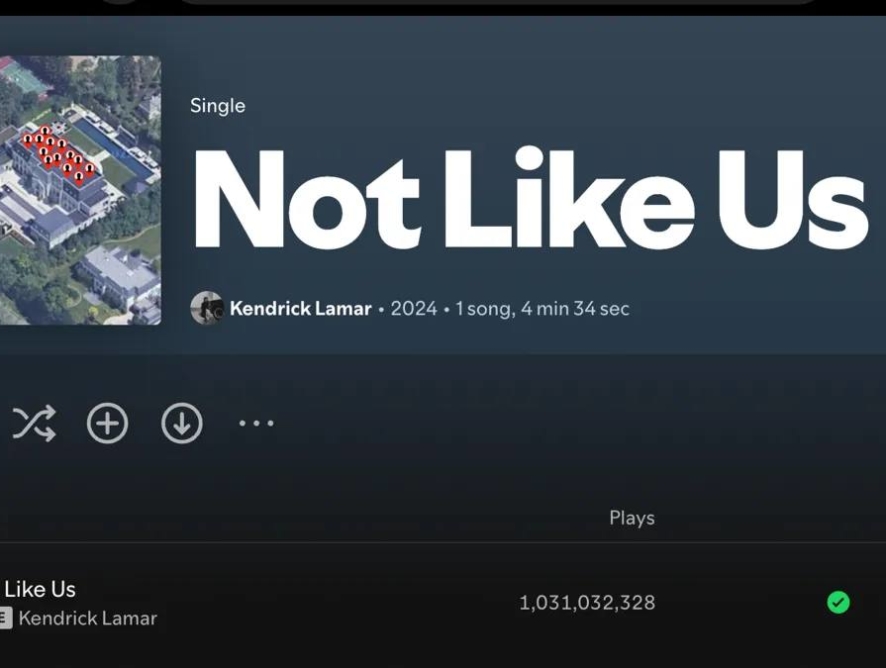 «Not Like Us» Кендрика Ламара набрал 1 миллиард прослушиваний на Spotify